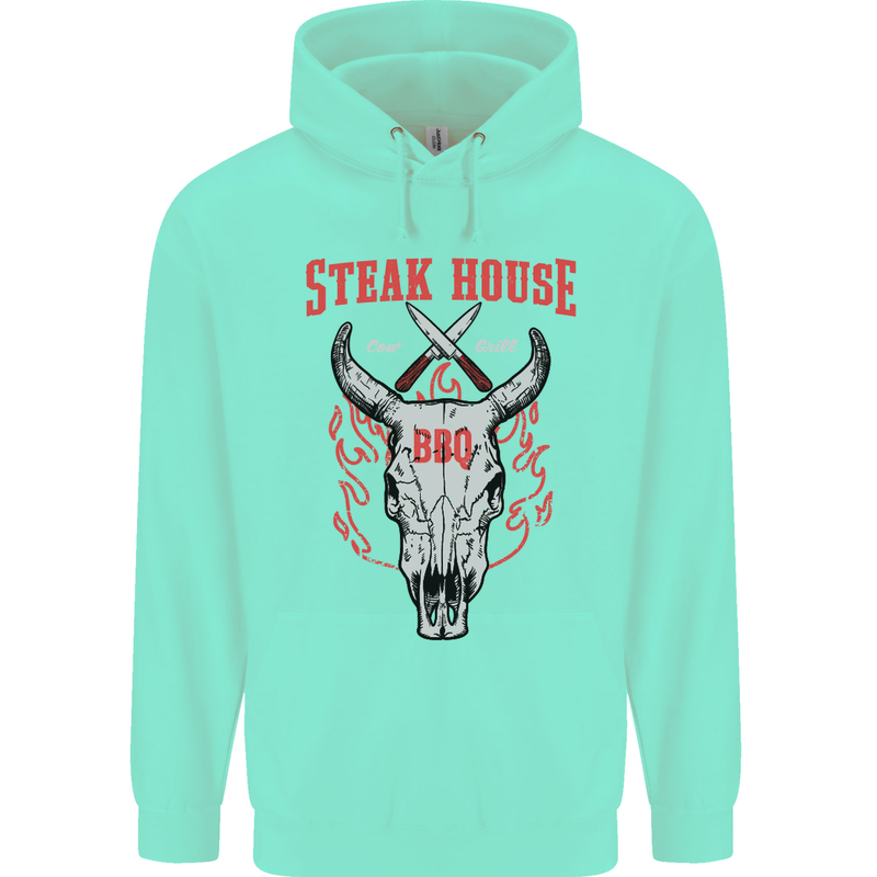 Steak House BBQ Cow Skull Grill Beef Food Mens 80% Cotton Hoodie Peppermint