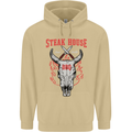 Steak House BBQ Cow Skull Grill Beef Food Mens 80% Cotton Hoodie Sand