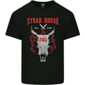 Steak House BBQ Cow Skull Grill Beef Food Mens Cotton T-Shirt Tee Top Black