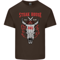 Steak House BBQ Cow Skull Grill Beef Food Mens Cotton T-Shirt Tee Top Dark Chocolate