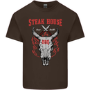Steak House BBQ Cow Skull Grill Beef Food Mens Cotton T-Shirt Tee Top Dark Chocolate