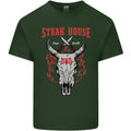 Steak House BBQ Cow Skull Grill Beef Food Mens Cotton T-Shirt Tee Top Forest Green