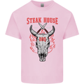 Steak House BBQ Cow Skull Grill Beef Food Mens Cotton T-Shirt Tee Top Light Pink