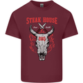 Steak House BBQ Cow Skull Grill Beef Food Mens Cotton T-Shirt Tee Top Maroon