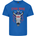 Steak House BBQ Cow Skull Grill Beef Food Mens Cotton T-Shirt Tee Top Royal Blue
