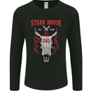 Steak House BBQ Cow Skull Grill Beef Food Mens Long Sleeve T-Shirt Black