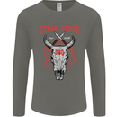 Steak House BBQ Cow Skull Grill Beef Food Mens Long Sleeve T-Shirt Charcoal