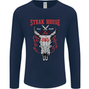 Steak House BBQ Cow Skull Grill Beef Food Mens Long Sleeve T-Shirt Navy Blue