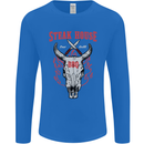 Steak House BBQ Cow Skull Grill Beef Food Mens Long Sleeve T-Shirt Royal Blue