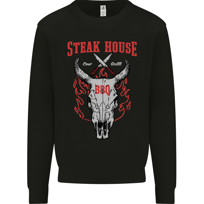 Steak House BBQ Cow Skull Grill Beef Food Mens Sweatshirt Jumper Black