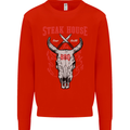 Steak House BBQ Cow Skull Grill Beef Food Mens Sweatshirt Jumper Bright Red