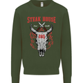 Steak House BBQ Cow Skull Grill Beef Food Mens Sweatshirt Jumper Forest Green