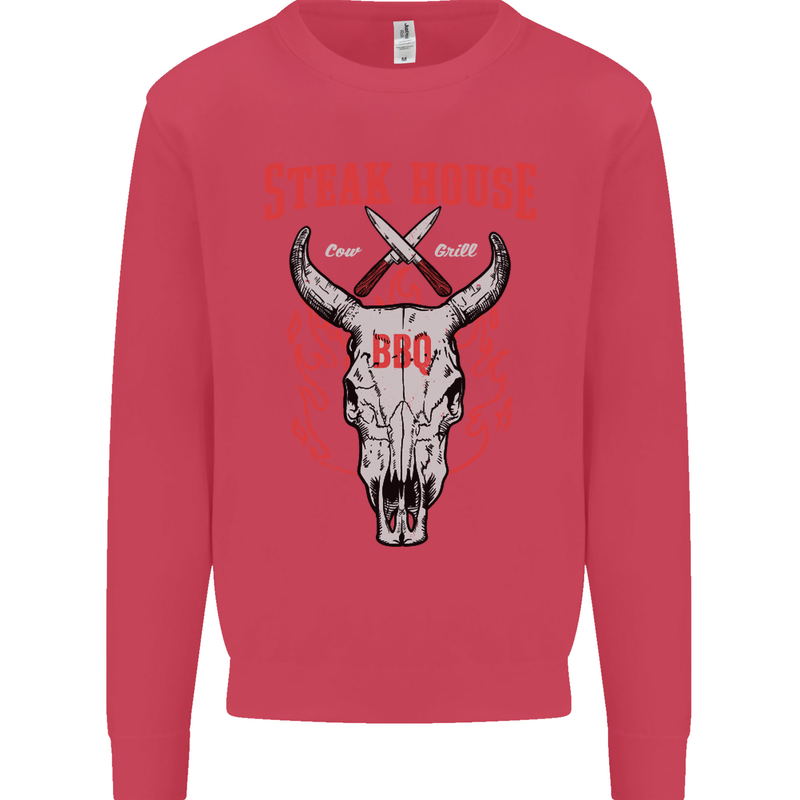 Steak House BBQ Cow Skull Grill Beef Food Mens Sweatshirt Jumper Heliconia