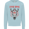 Steak House BBQ Cow Skull Grill Beef Food Mens Sweatshirt Jumper Light Blue