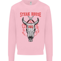 Steak House BBQ Cow Skull Grill Beef Food Mens Sweatshirt Jumper Light Pink