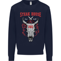 Steak House BBQ Cow Skull Grill Beef Food Mens Sweatshirt Jumper Navy Blue