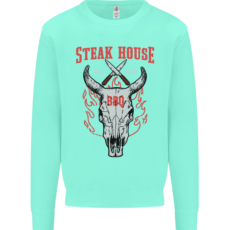 Steak House BBQ Cow Skull Grill Beef Food Mens Sweatshirt Jumper Peppermint