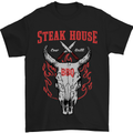 Steak House BBQ Cow Skull Grill Beef Food Mens T-Shirt Cotton Gildan Black
