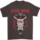 Steak House BBQ Cow Skull Grill Beef Food Mens T-Shirt Cotton Gildan Dark Chocolate