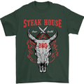 Steak House BBQ Cow Skull Grill Beef Food Mens T-Shirt Cotton Gildan Forest Green