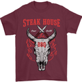 Steak House BBQ Cow Skull Grill Beef Food Mens T-Shirt Cotton Gildan Maroon
