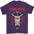 Steak House BBQ Cow Skull Grill Beef Food Mens T-Shirt Cotton Gildan Purple