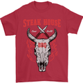 Steak House BBQ Cow Skull Grill Beef Food Mens T-Shirt Cotton Gildan Red