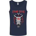 Steak House BBQ Cow Skull Grill Beef Food Mens Vest Tank Top Navy Blue