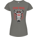 Steak House BBQ Cow Skull Grill Beef Food Womens Petite Cut T-Shirt Charcoal