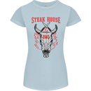 Steak House BBQ Cow Skull Grill Beef Food Womens Petite Cut T-Shirt Light Blue