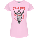 Steak House BBQ Cow Skull Grill Beef Food Womens Petite Cut T-Shirt Light Pink