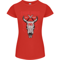 Steak House BBQ Cow Skull Grill Beef Food Womens Petite Cut T-Shirt Red