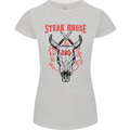 Steak House BBQ Cow Skull Grill Beef Food Womens Petite Cut T-Shirt Sports Grey