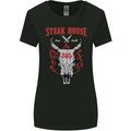 Steak House BBQ Cow Skull Grill Beef Food Womens Wider Cut T-Shirt Black