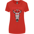 Steak House BBQ Cow Skull Grill Beef Food Womens Wider Cut T-Shirt Red