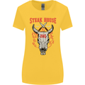 Steak House BBQ Cow Skull Grill Beef Food Womens Wider Cut T-Shirt Yellow