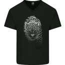 Stealthy Jaguar Wild Cats Lion Tiger Mens V-Neck Cotton T-Shirt Black