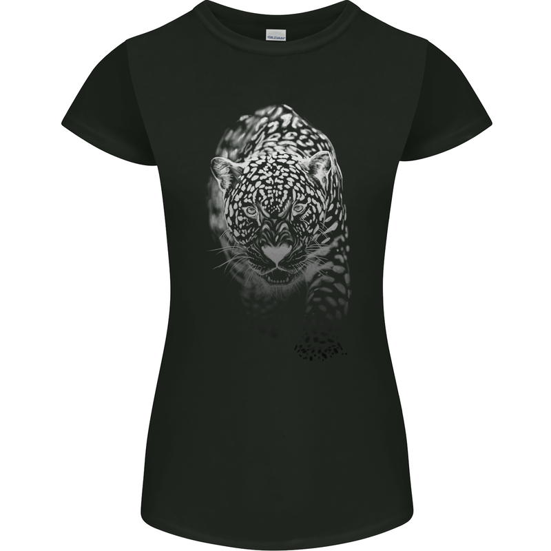Stealthy Jaguar Wild Cats Lion Tiger Womens Petite Cut T-Shirt Black