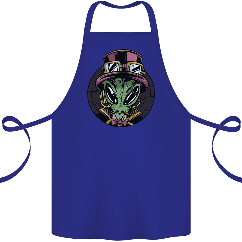 Steampunk Alien Cotton Apron 100% Organic Royal Blue