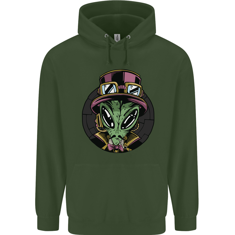 Steampunk Alien Mens 80% Cotton Hoodie Forest Green