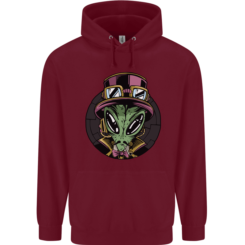 Steampunk Alien Mens 80% Cotton Hoodie Maroon