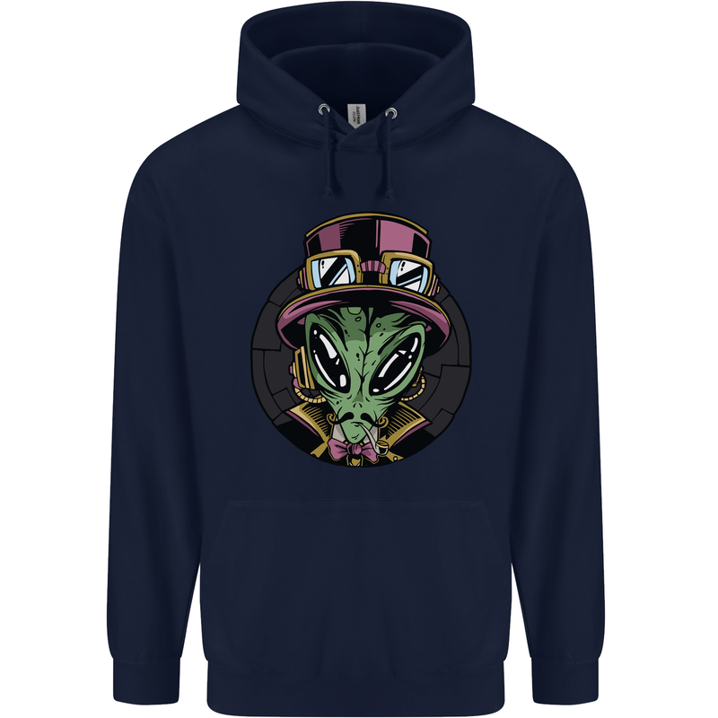 Steampunk Alien Mens 80% Cotton Hoodie Navy Blue