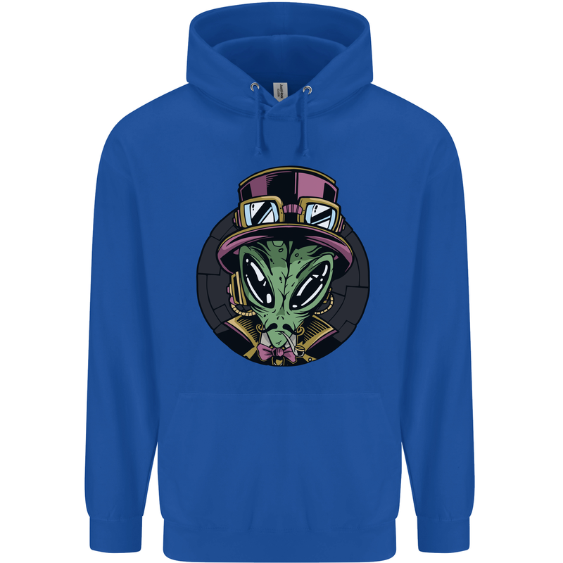 Steampunk Alien Mens 80% Cotton Hoodie Royal Blue