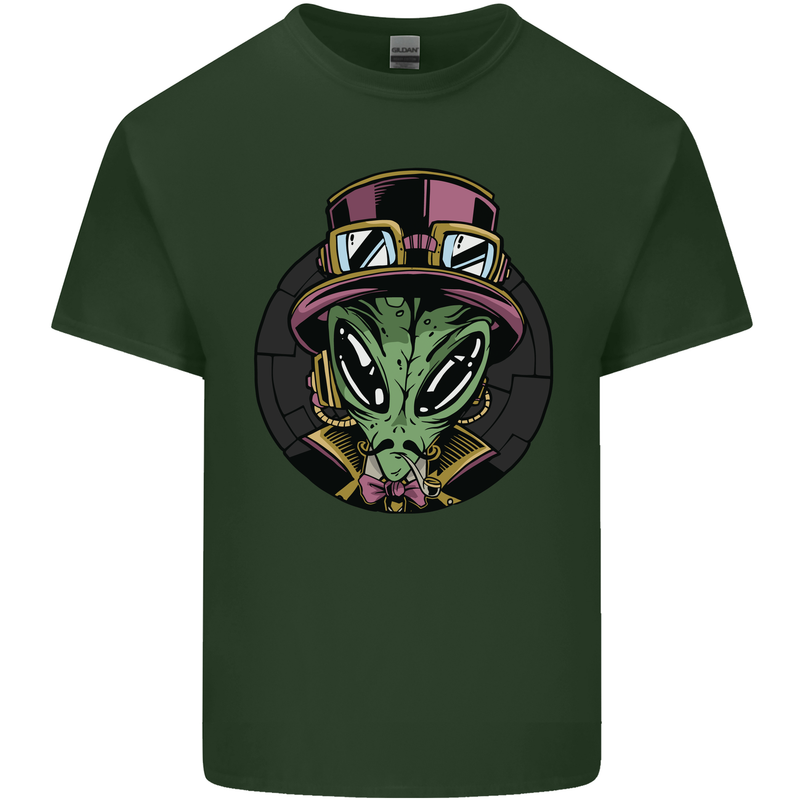 Steampunk Alien Mens Cotton T-Shirt Tee Top Forest Green