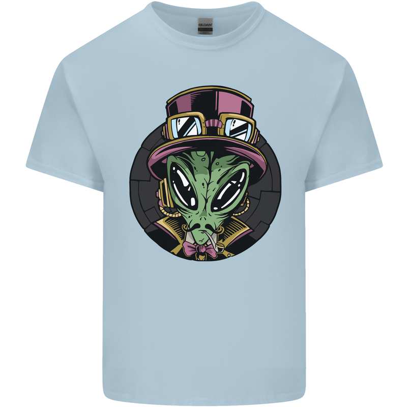 Steampunk Alien Mens Cotton T-Shirt Tee Top Light Blue