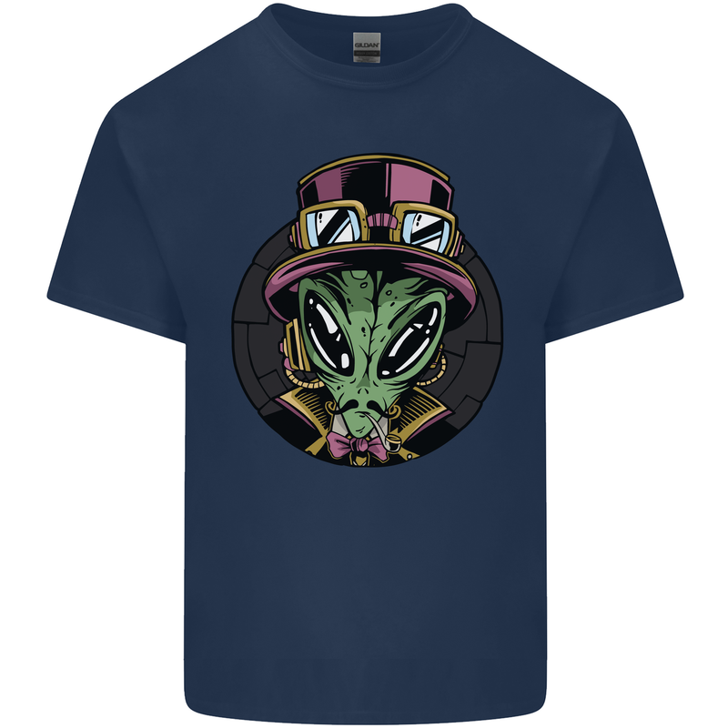 Steampunk Alien Mens Cotton T-Shirt Tee Top Navy Blue