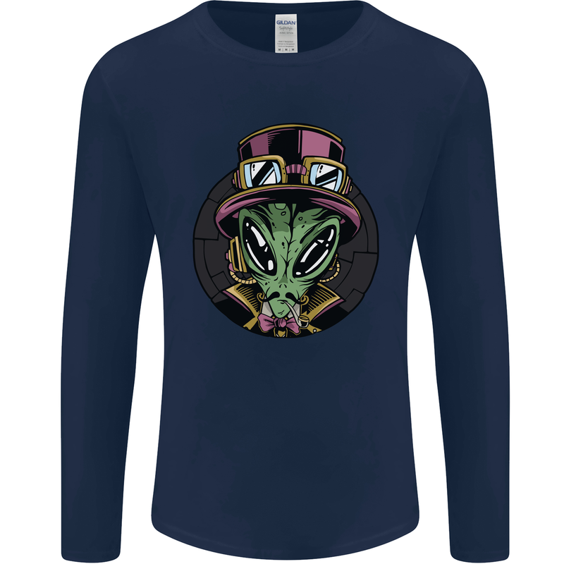 Steampunk Alien Mens Long Sleeve T-Shirt Navy Blue
