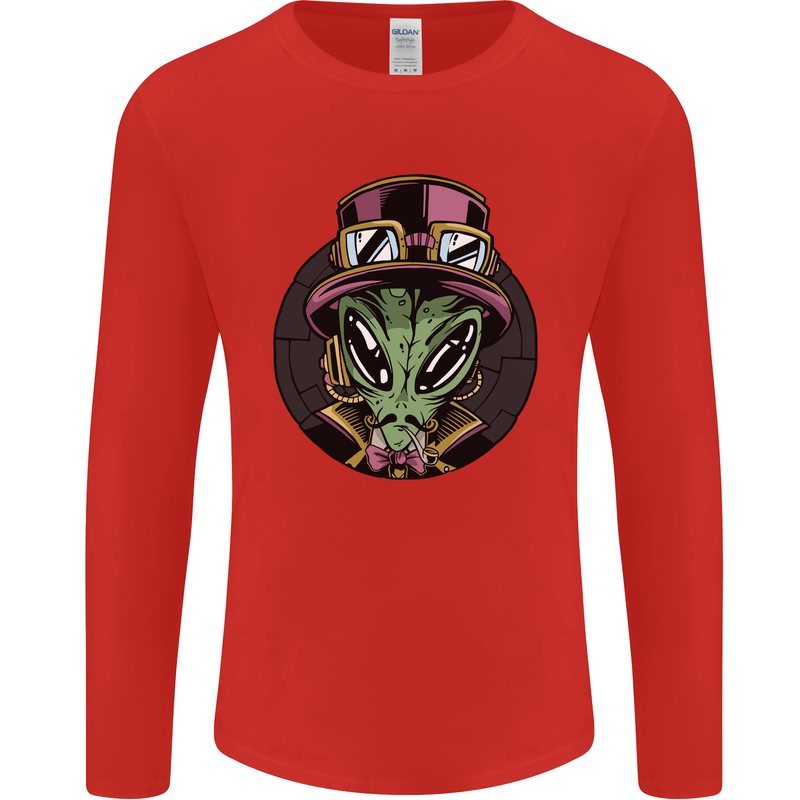 Steampunk Alien Mens Long Sleeve T-Shirt Red