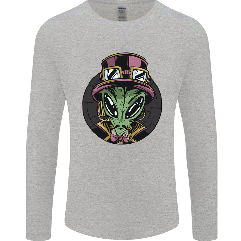 Steampunk Alien Mens Long Sleeve T-Shirt Sports Grey