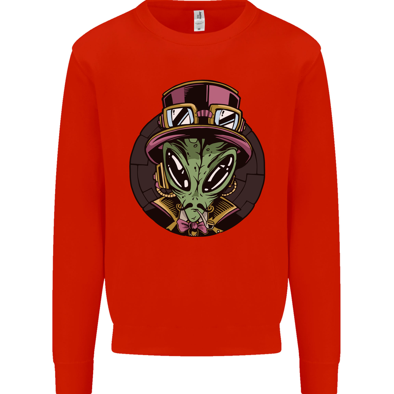 Steampunk Alien Mens Sweatshirt Jumper Bright Red